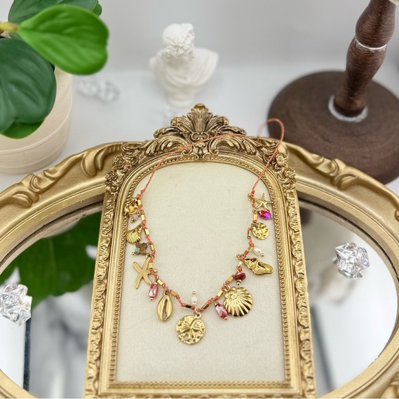 Gold Charm Necklace – Natural Pearls, Crystals, and Shells - Picture 8 of 11